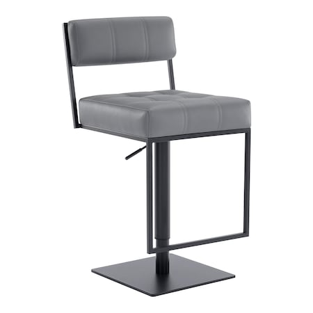 Armen Living Michele Swivel Adjustable Height Gray Faux Leather and Black Metal Bar Stool LCMISWBAMBGR